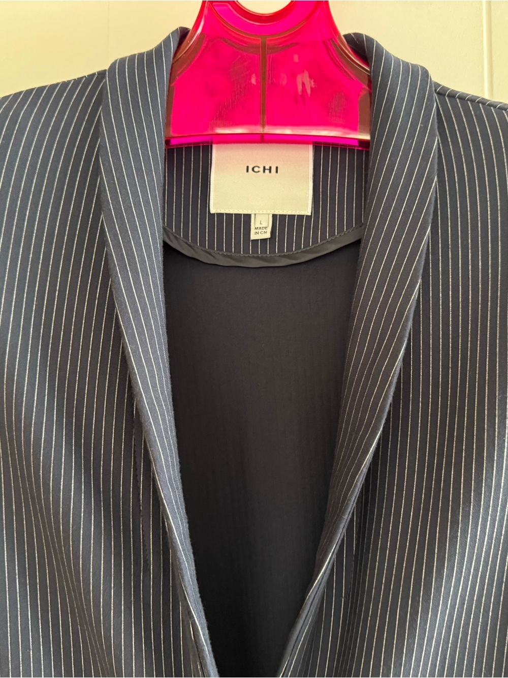 ICHI Navy Pinstripe Long Blazer - Size L